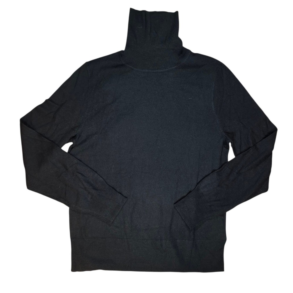J. Crew Women XL Turtleneck Sweater Black Merino Wool Blend Long Sleeve Ribbed